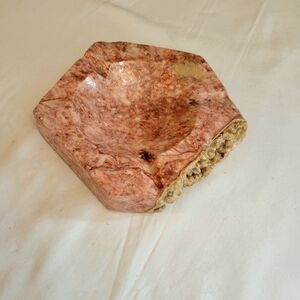 Vintage Alabaster Marble 6" Ashtray Pink MCM Heavy Hand Carved Natural Stone